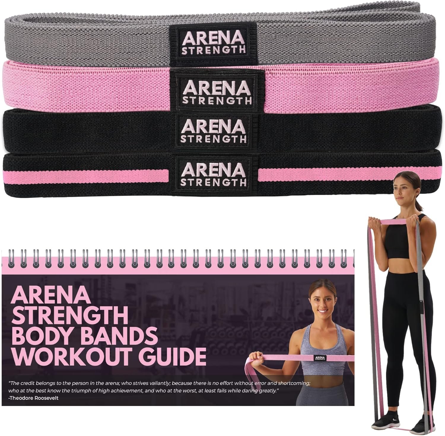 Arena Strength Long Fabric Full Body Resistance Bands Set of 4 and Pull Up Assistance Bands | Cloth Resistance Bands Loop with Fabric Exercise Resistance Bands Workout Guide