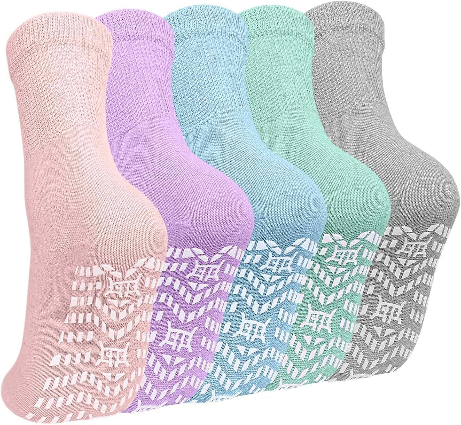 CaiDieNu Non Slip Socks for Women: Non Skid Crew Grip Socks with Gripper for Elderly Pregnant Hospital Slipper Grippy 5 Pairs