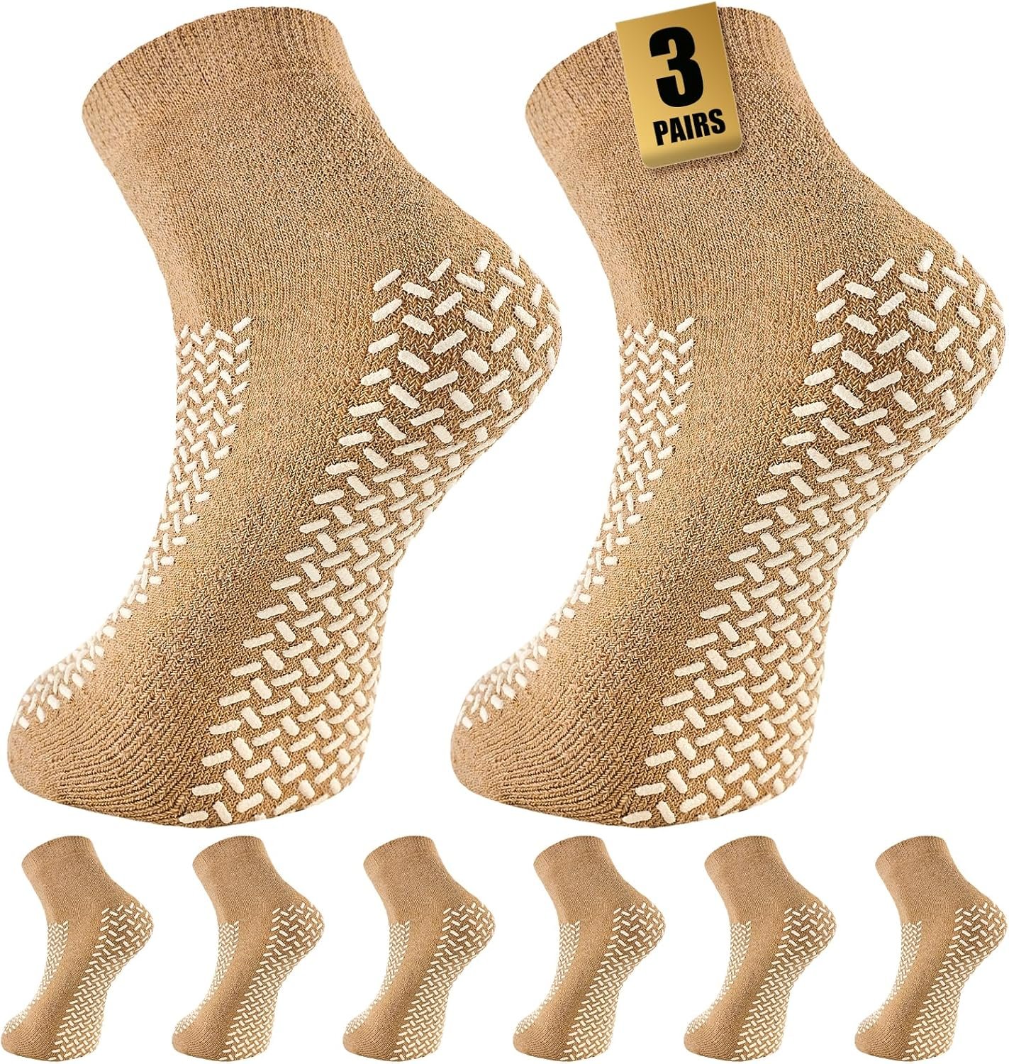 Non Slip Grip Socks, 3 Pairs Double Sided Grippy Socks, Slipper-Style Extra Traction Socks for Men & Women