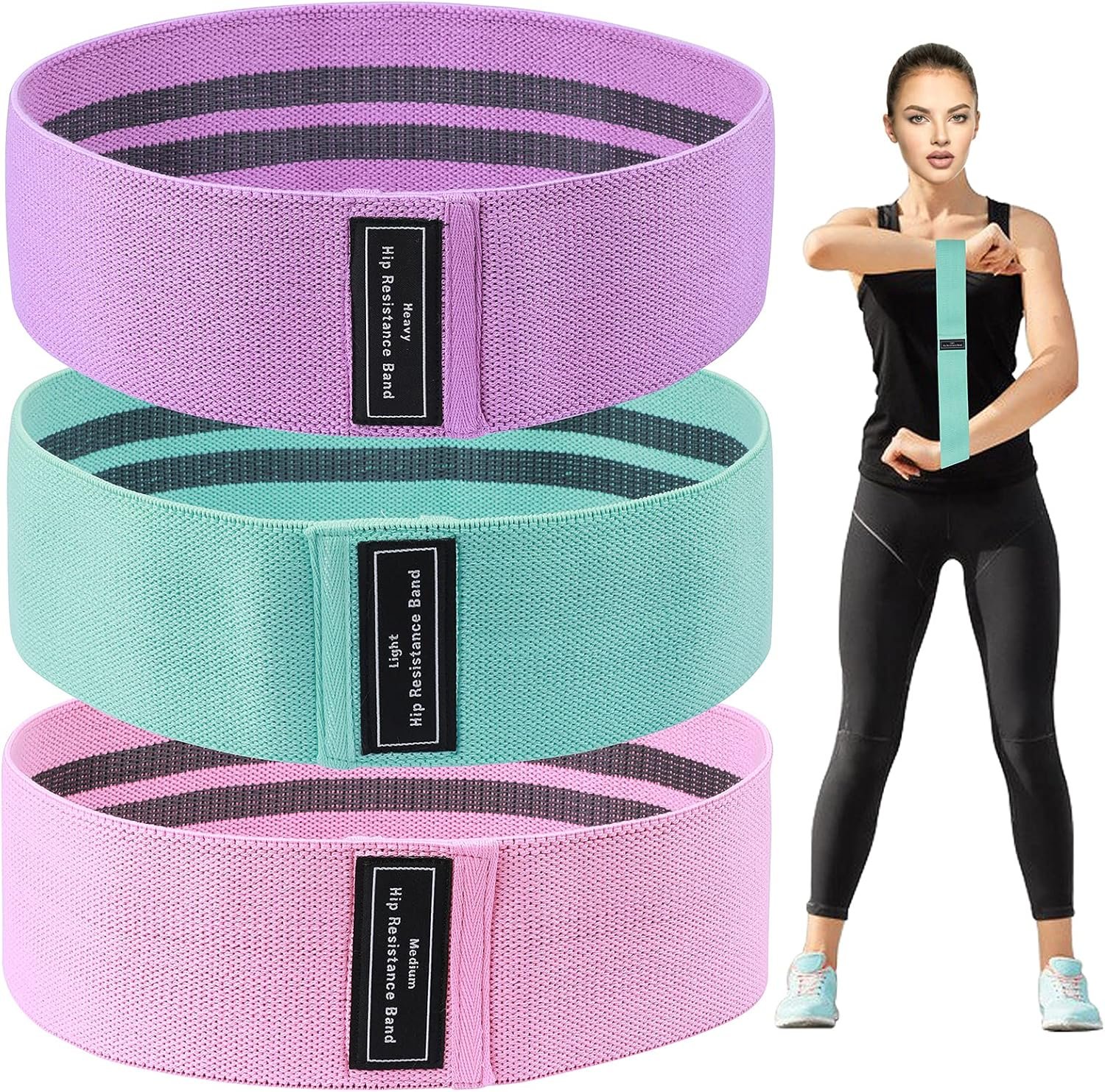 Booty Resistance Bands Non Slip Fitness Elastic Bands Fabric Workout Loop Belts Hip Thigh Straps Strength Squat Band for Girls Women Waist Belly Yoga Body Recovery