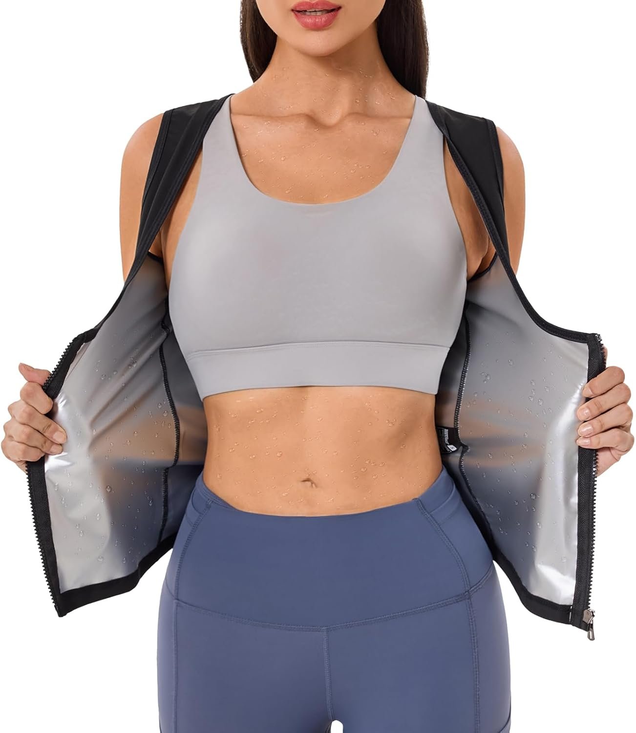 Sauna Suit for Women Weight Loss Sweat Vest Waist Trainer Workout Sleeveless Compression Tank Top Shaper with Zipper