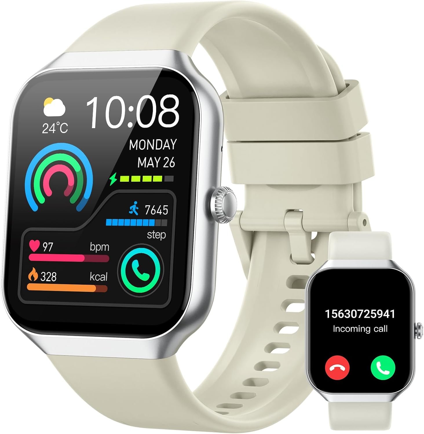 Jugeman Smart Watches for Women(Answer/Make Call), 1.96″ HD New Smartwatch with Heart Rate/Sleep Monitor/Pedometer/Calories, 113+ Sports Modes, Fitness Watch IP68 Waterproof for Android iOS Beige