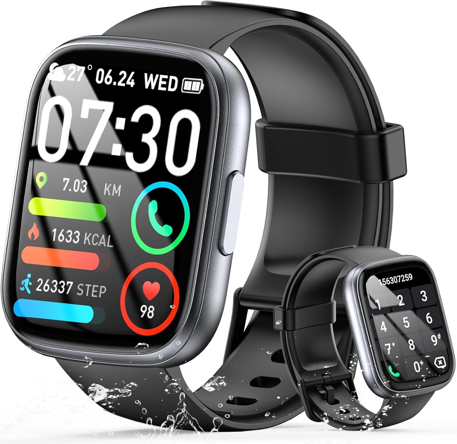Smart Watch for Men Women (Answer/Make Call), 1.95″ Touch Screen Fitness Tracker with Heart Rate/Sleep Monitor, IP68 Waterproof Smartwatch for Android iOS, Fitness Watch with 120+ Sports Modes, Black