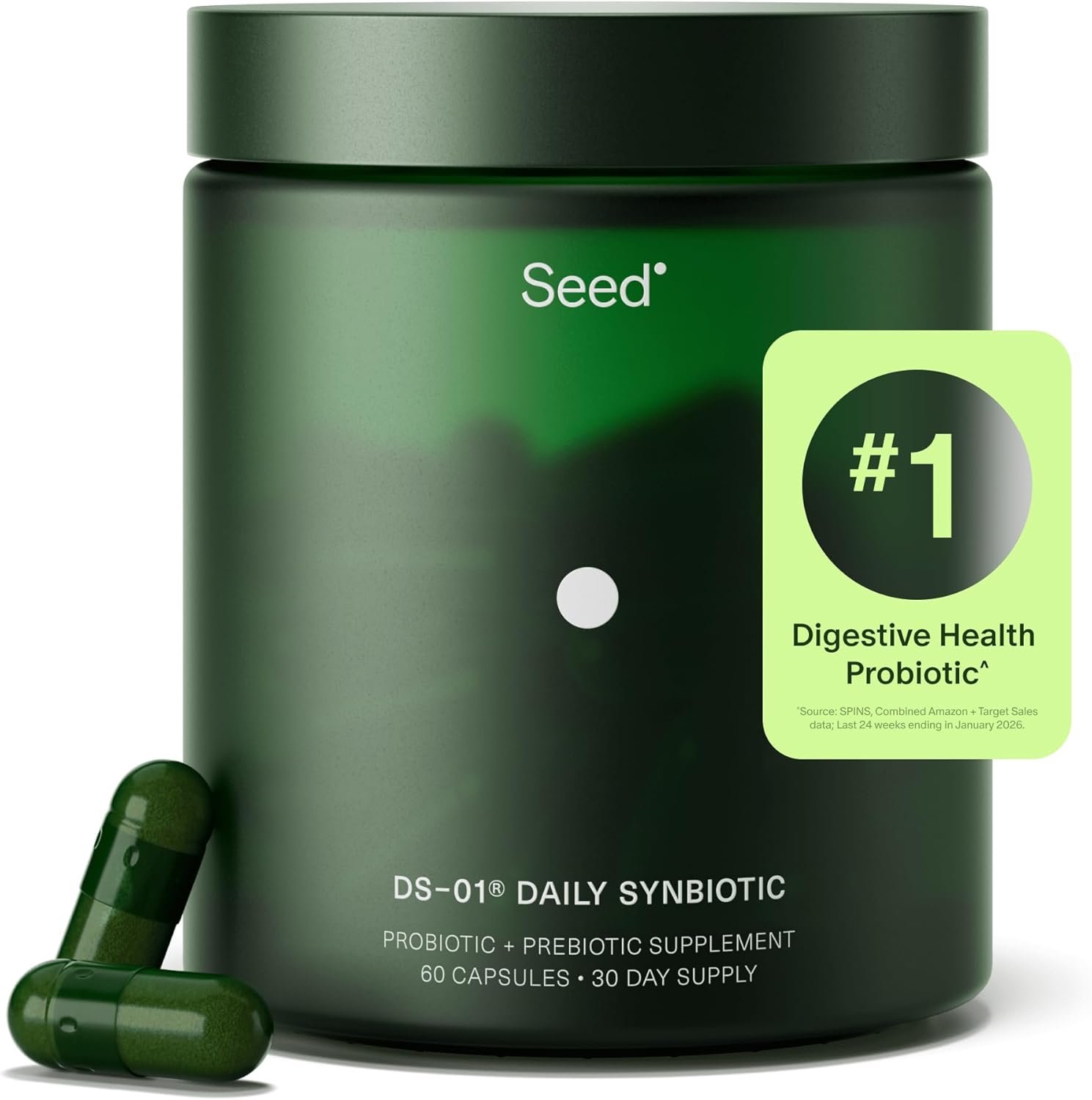 Seed DS-01 Daily Synbiotic – Prebiotic and Probiotic for Women & Men – Digestive Health, Gut Health, Immune Support, Bloating & Constipation Relief – Vegan & Shelf-Stable – 30-Day Starter (60ct)
