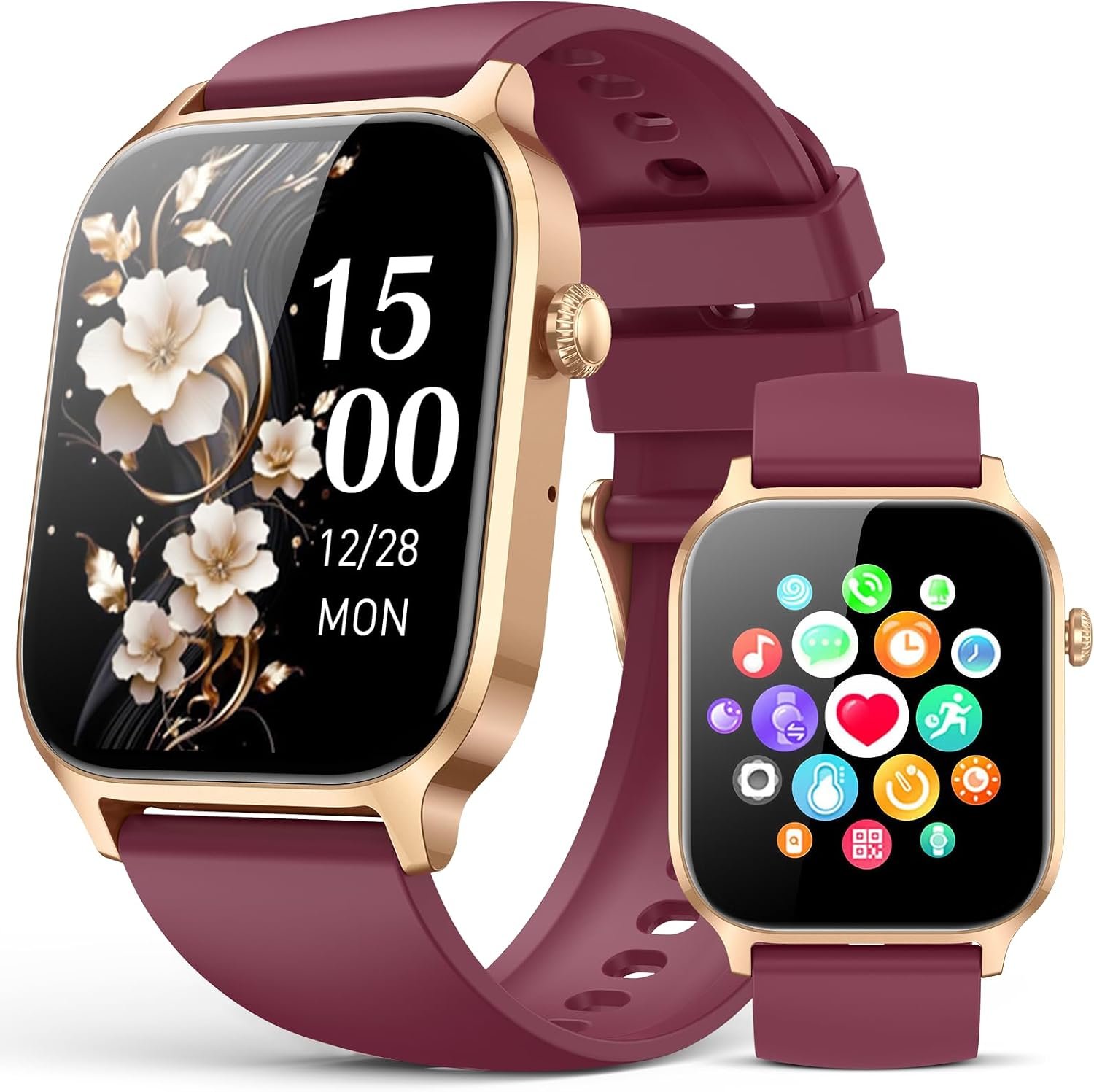 Smart Watches for Women Men, Fitness Tracker Watch with 110 Sports Modes, Step Counter/Sleep Monitor/Pedometer, IP68 Waterproof, Bluetooth Call & Music Control Smartwatch for iPhone/Android,Wine Red