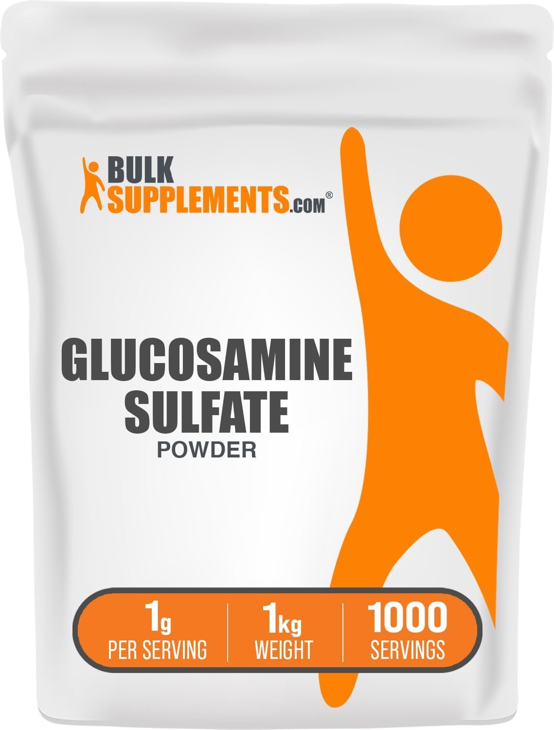 BulkSupplements.com Glucosamine Sulfate Powder – Glucosamine Supplement, Joint Support Supplement – Gluten Free, 1g per Serving, 1kg (2.2 lbs) (Pack of 1)