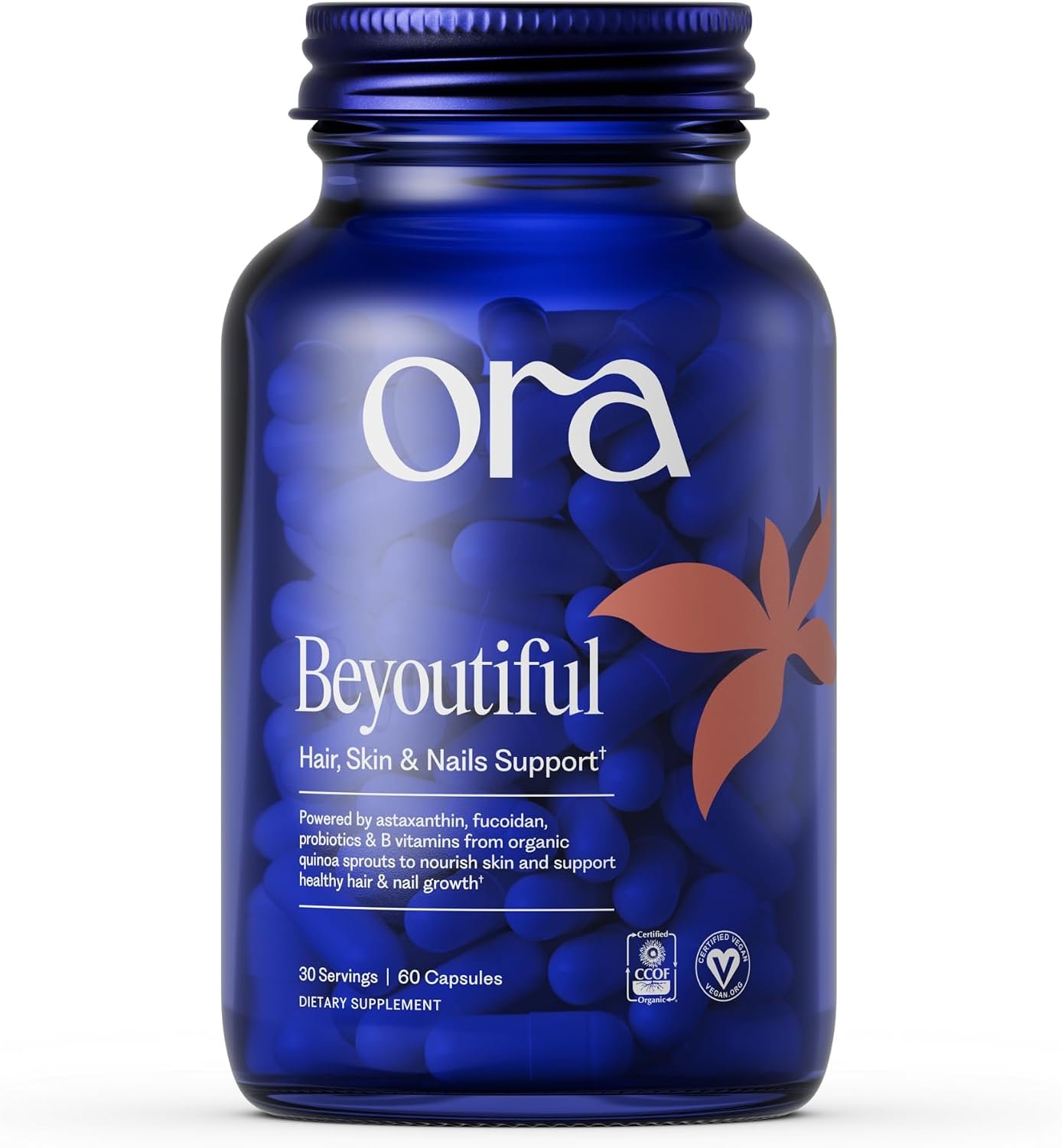 Ora Organic Hair, Skin, and Nails Support- Beyoutiful – Beauty Supplement with B Vitamins and Biotin for Healthy Hair, Niacin for Skin Health – 60 Vegan Capsules