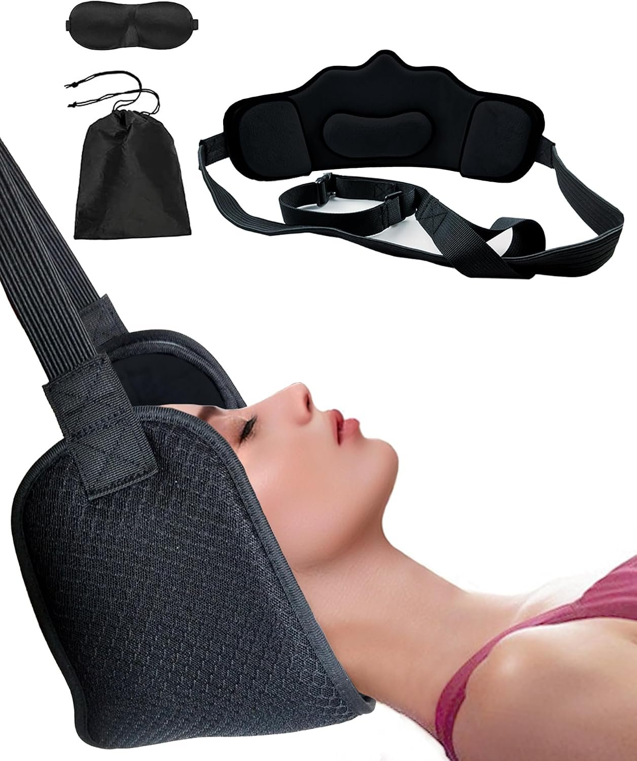 Portable Neck Stretcher Hammock,Cervical Neck Traction Device for Neck Pain Relief Over Door for Home Use, Physical Therapy AIDS for Neck Decompressor for Men and Women(1 Piece New Black)