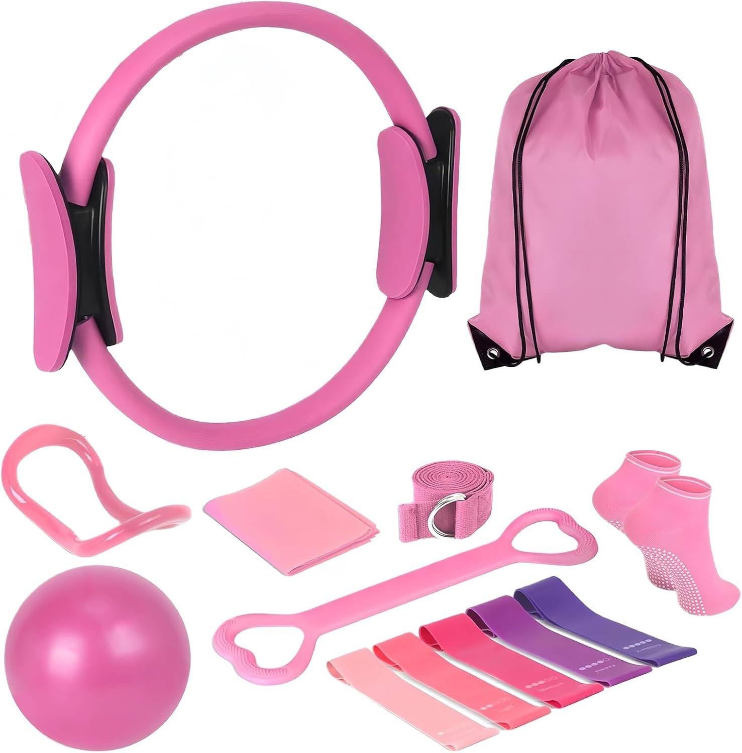 Qmint 13 PCS Pilates Essentials Kit for Women,Pilates Ring and Yoga Ball & Accessories, with Resistance Bands for Home Workouts,Pilates,Yoga