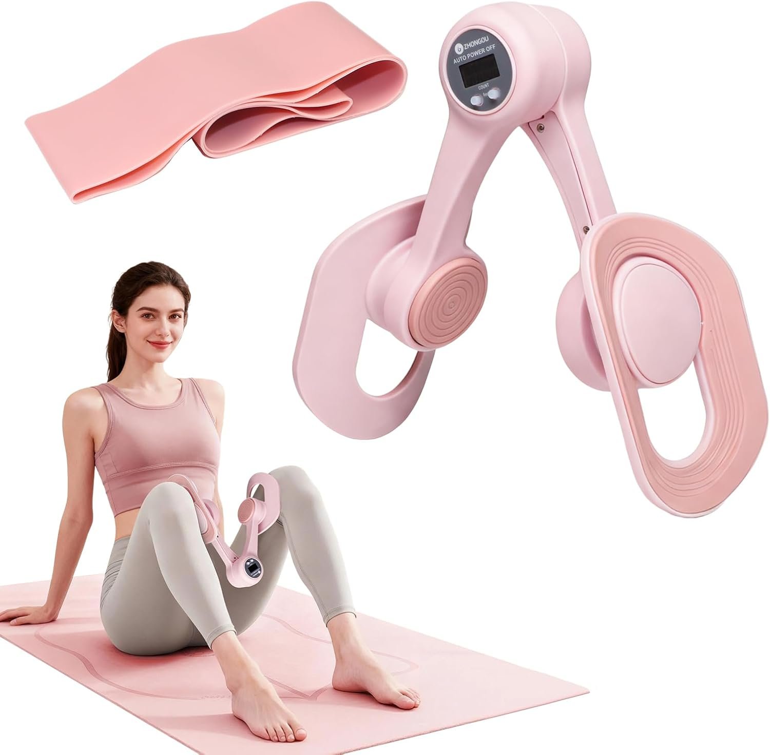 Thigh Trainer, 360°Adjustable Pelvic Floor Exercise Device with Auto-Counter Display, Inner Thigh Exerciser with 25-35 LB Resistance Band for Women, Home Fitness Equipment for Arm, Hip, Leg